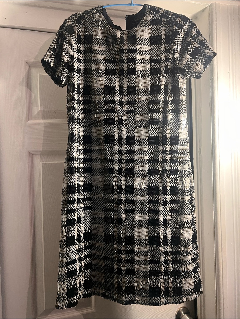 Brooks Brothers Black and Silver Plaid Sequin Shift Dress